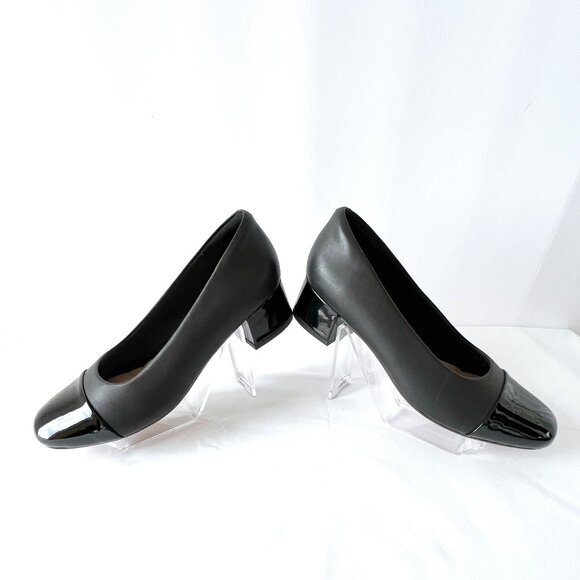 Clarks Collection 'Marilyn Sara' Black Leather Block Heels, Cap Toe, Size 9 EC! - Picture 8 of 13